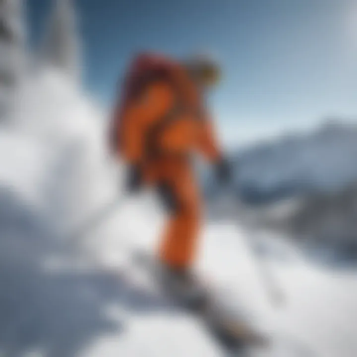 Pow skier demonstrating safe ski practices in pristine powdery snow