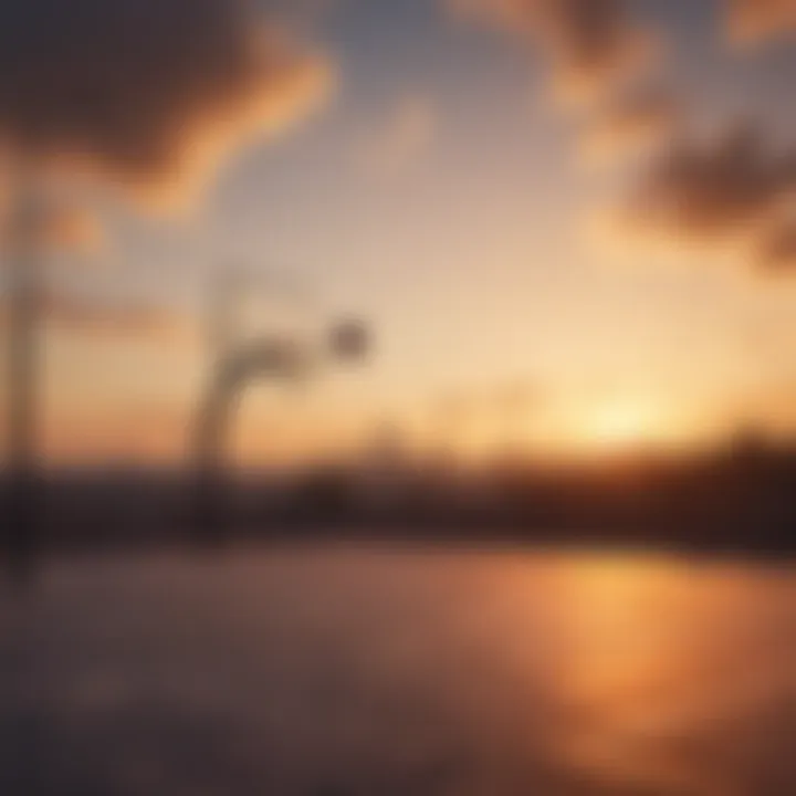 Sunset silhouette of basketball court against a stunning skyline