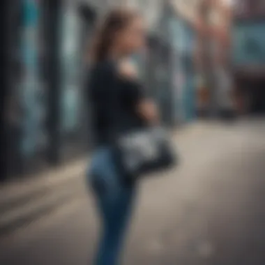 Sleek black side purse against a backdrop of urban graffiti