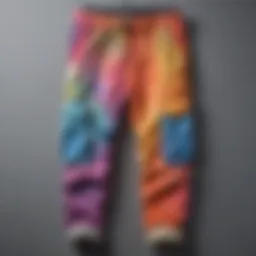 Abstract watercolor painting of tie-dye cargo pants in motion
