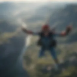 Thrilling skydiving jump over breathtaking landscape