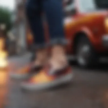Street Fashion with Vans Slip-Ons Flame Designs Stylish pairing of Vans Slip-Ons with flame designs in street fashion