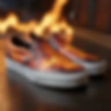 Vibrant Flame Designs on Vans Slip-Ons Vans Slip-Ons showcasing vibrant flame designs