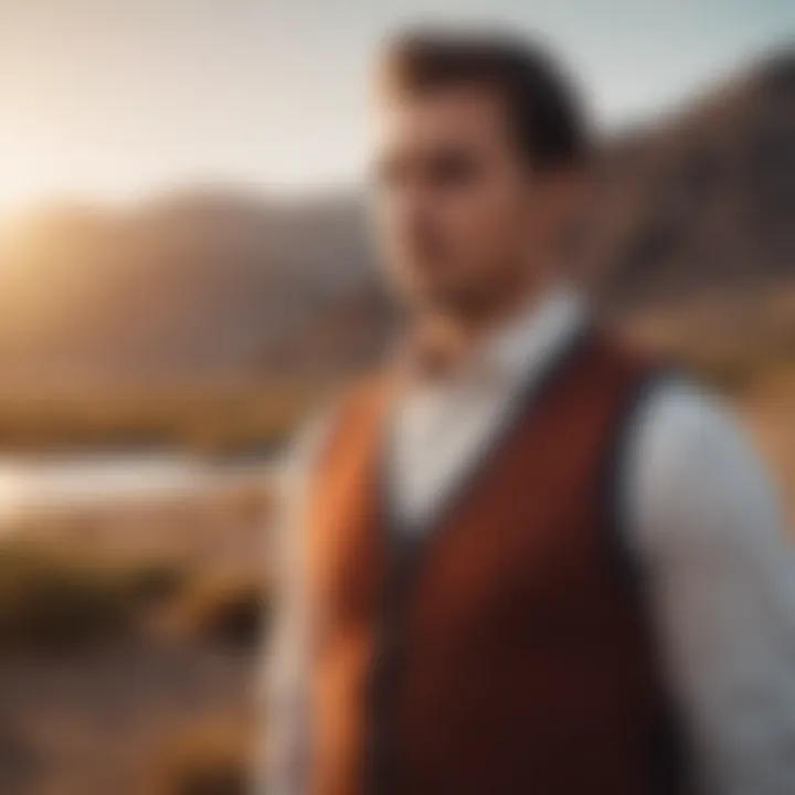 Sweater vest adding flair to extreme sports outfit against backdrop of sunset