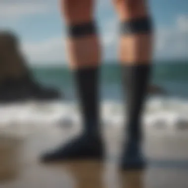 Stitching Strength Close-up of durable wetsuit socks with reinforced stitching