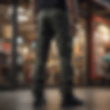 Adventure-themed cargo pants store display