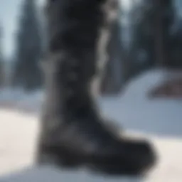 Stylish black snowboarding boot in action