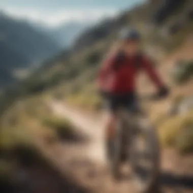 Rugged Terrain Adventure A dynamic trail scene showcasing a female athlete navigating a rugged mountain path.