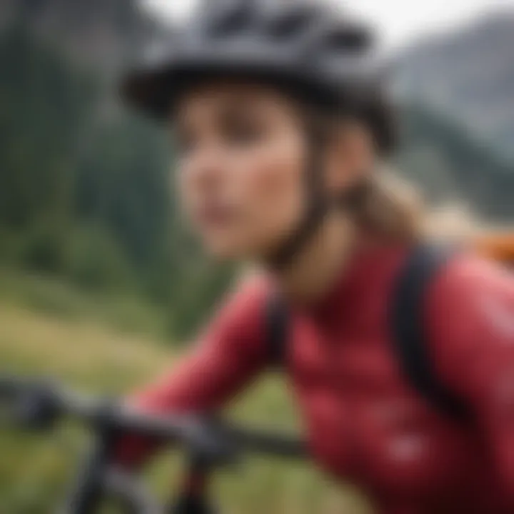 A close-up shot of specialized mountain biking gear designed for female athletes.