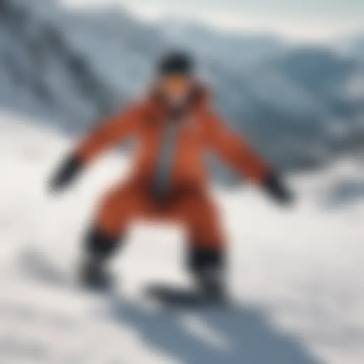 Snowboarder wearing XL pants navigating a snow-covered slope