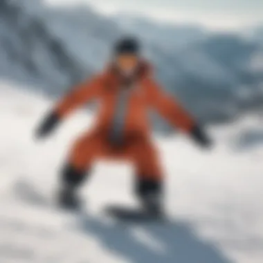 Snowboarder in Action with XL Pants Snowboarder wearing XL pants navigating a snow-covered slope