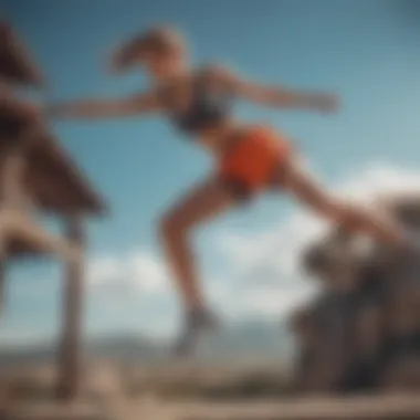 Extreme sports enthusiast in split color shorts mid-jump