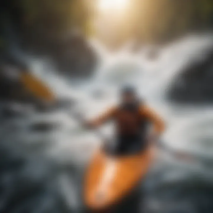 Extreme kayaker navigating through turbulent rapids