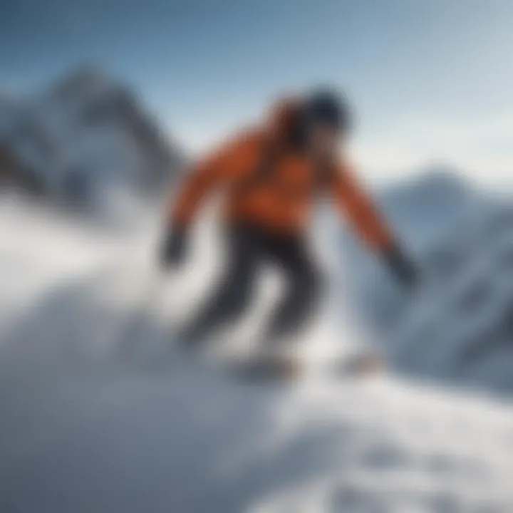 A snowboarder carving through fresh powder on a majestic mountain slope