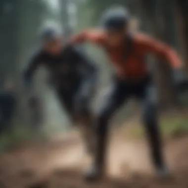 An extreme sports scene featuring athletes in action, symbolizing the connection between gear choice and performance.