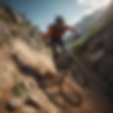 A downhill mountain biker navigating a rocky trail