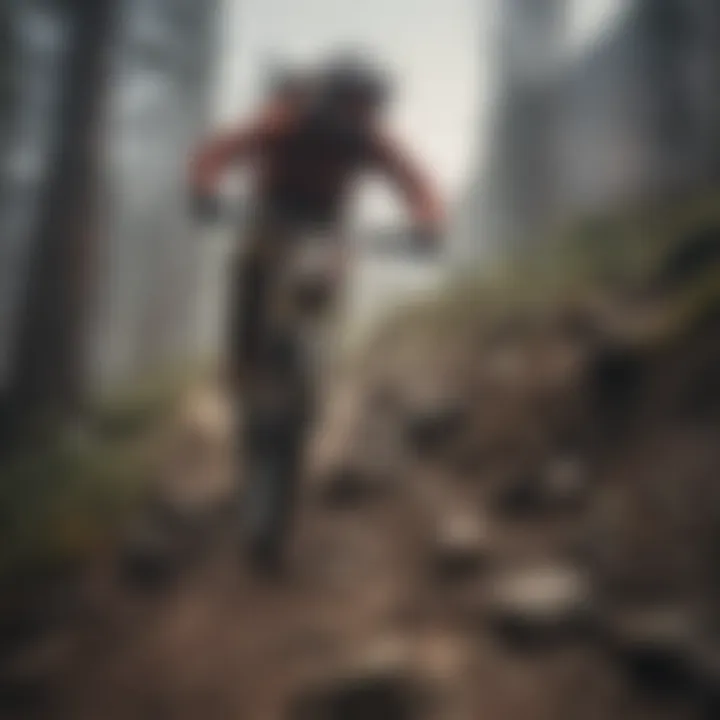 Daredevil mountain biker navigating a treacherous rocky trail