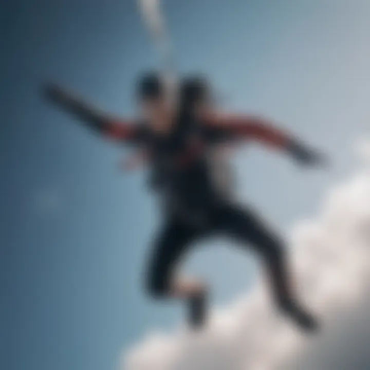 Adventurer free-falling through the sky during a skydiving jump