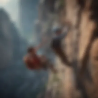 Rock climber conquering a challenging vertical cliff with determination