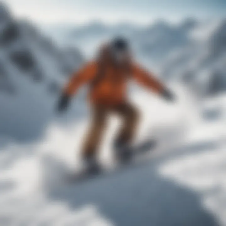 Snowboarder carving through fresh powder on a majestic snowy slope