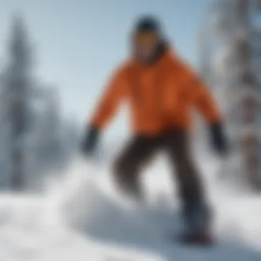 A snowboarder carving through fresh powder snow