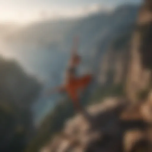 A daring yogi balancing on a cliff edge