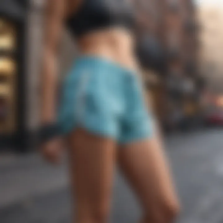 Trendy athletic shorts displayed in an urban setting, representing lifestyle integration