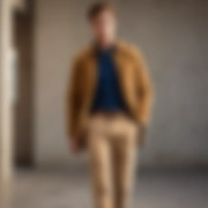 Fashionable man walking confidently in beige corduroy pants