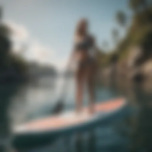 Graceful paddle boarding stance illustration