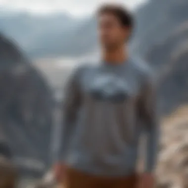 Dynamic grey graphic shirt with mountain silhouette