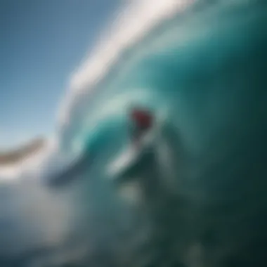 Surfer riding a massive wave in the Gulf of Mexico