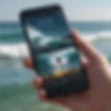 Dynamic display of surf tracking app interface showcasing real-time data