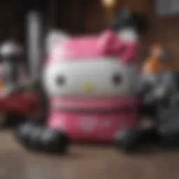 Hello Kitty fanny pack showcased against a backdrop of extreme sports gear