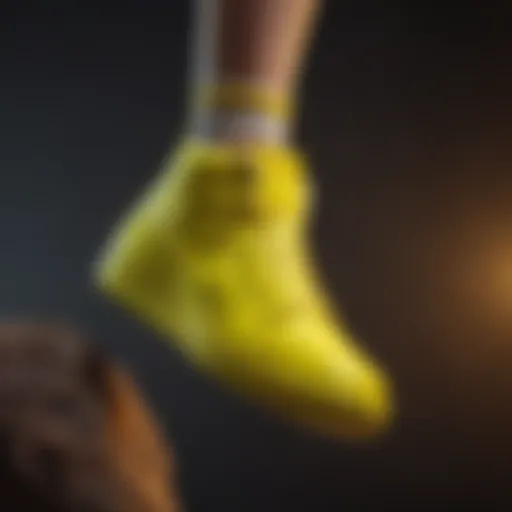 Vibrant highlighter yellow shoe in mid-air jump