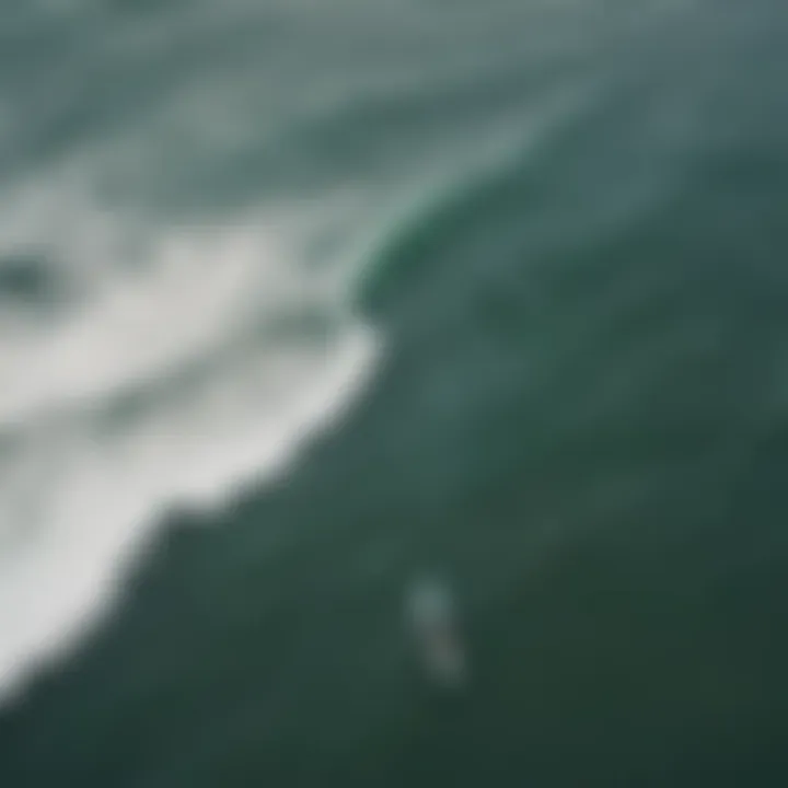 Aerial view of surfers catching waves at Huntington Beach