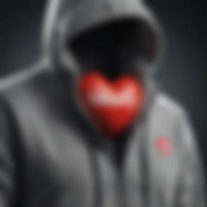 Close-up of the I Heart Hoodie design, highlighting its unique graphics and materials.