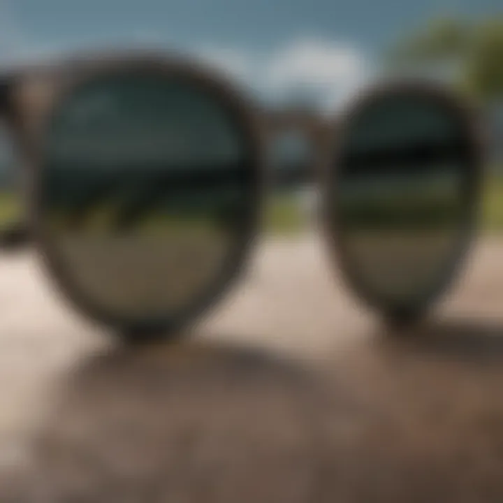 Close-up of intricate detailing on round black Ray Bans frame