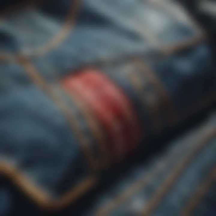 Close-up of intricate stitching details on jean jacket