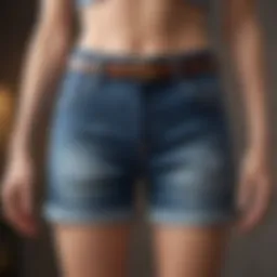 Chic denim paper bag shorts with belt detail