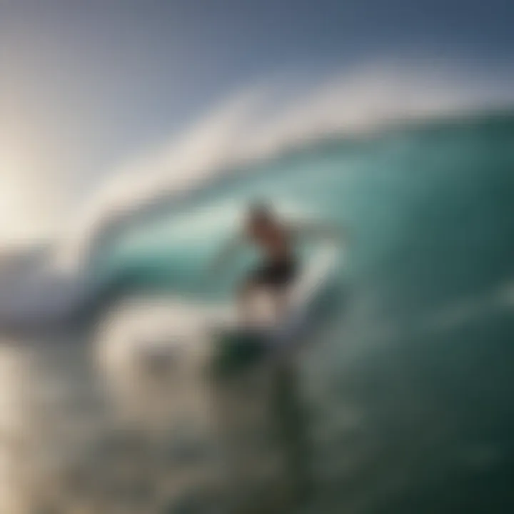 A daring jet boogie boarder riding a massive wave