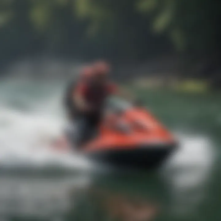 Rescue personnel demonstrating the use of a jet ski rescue board during a training exercise