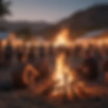 Community Gathering at the Camp Participants enjoying a community gathering around a bonfire after a day of surfing.