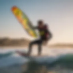 A kite surfer expertly maneuvering on the waves