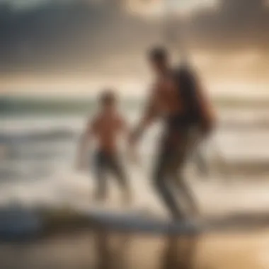 An instructor guiding a student on the beach, illustrating effective teaching methods for kite surfing.