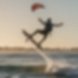 Dynamic kite surfing action at Long Beach with vibrant kites in the sky