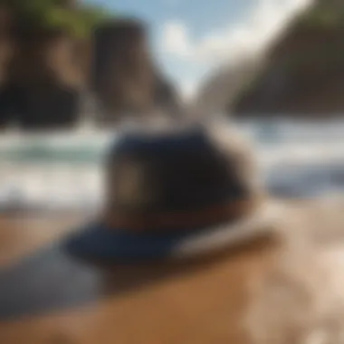 Koloa surf hat in motion on crashing waves background