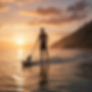 Serene Sunset Setting for Laird Hamilton Paddle Board Laird Hamilton paddle board against majestic sunset backdrop