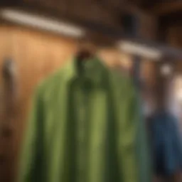 Lime Green Button-Up Shirt Hanging on a Rustic Wooden Hanger