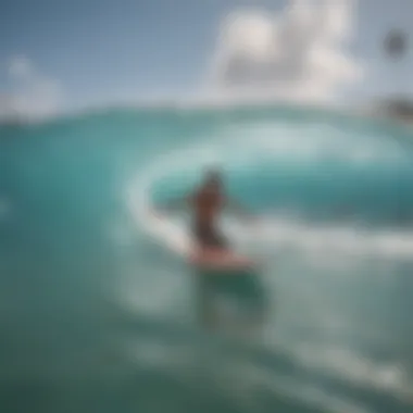 A diverse group of surfers enjoying a man-made wave pool