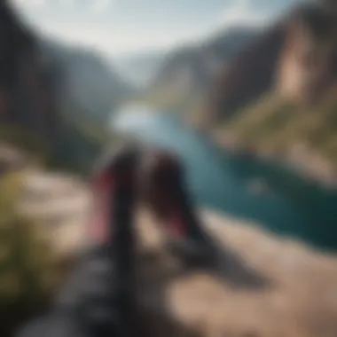 Maroon and black vans parked at the edge of a cliff overlooking a breathtaking view